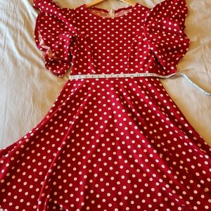 Red & White Dress, Medium, NWOT, Never Worn, Back Zip, Flattering, Full-Coverage